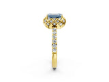 Yellow gold Fancy Blue Emerald Cut Diamond Scalloped Halo Engagement Ring with Round Shared Prong Band_14