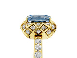 Yellow gold Fancy Blue Emerald Cut Diamond Scalloped Halo Engagement Ring with Round Shared Prong Band_17