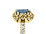 Yellow gold Fancy Blue Emerald Cut Diamond Scalloped Halo Engagement Ring with Round Shared Prong Band_29