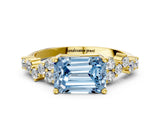 Yellow gold Fancy Blue Emerald Cut Diamond Scattered Round Accent Ring with Prong Setting_12