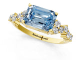 Yellow gold Fancy Blue Emerald Cut Diamond Scattered Round Accent Ring with Prong Setting_13