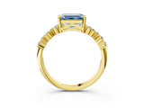 Yellow gold Fancy Blue Emerald Cut Diamond Scattered Round Accent Ring with Prong Setting_15