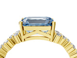Yellow gold Fancy Blue Emerald Cut Diamond Scattered Round Accent Ring with Prong Setting_16
