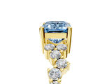 Yellow gold Fancy Blue Emerald Cut Diamond Scattered Round Accent Ring with Prong Setting_17