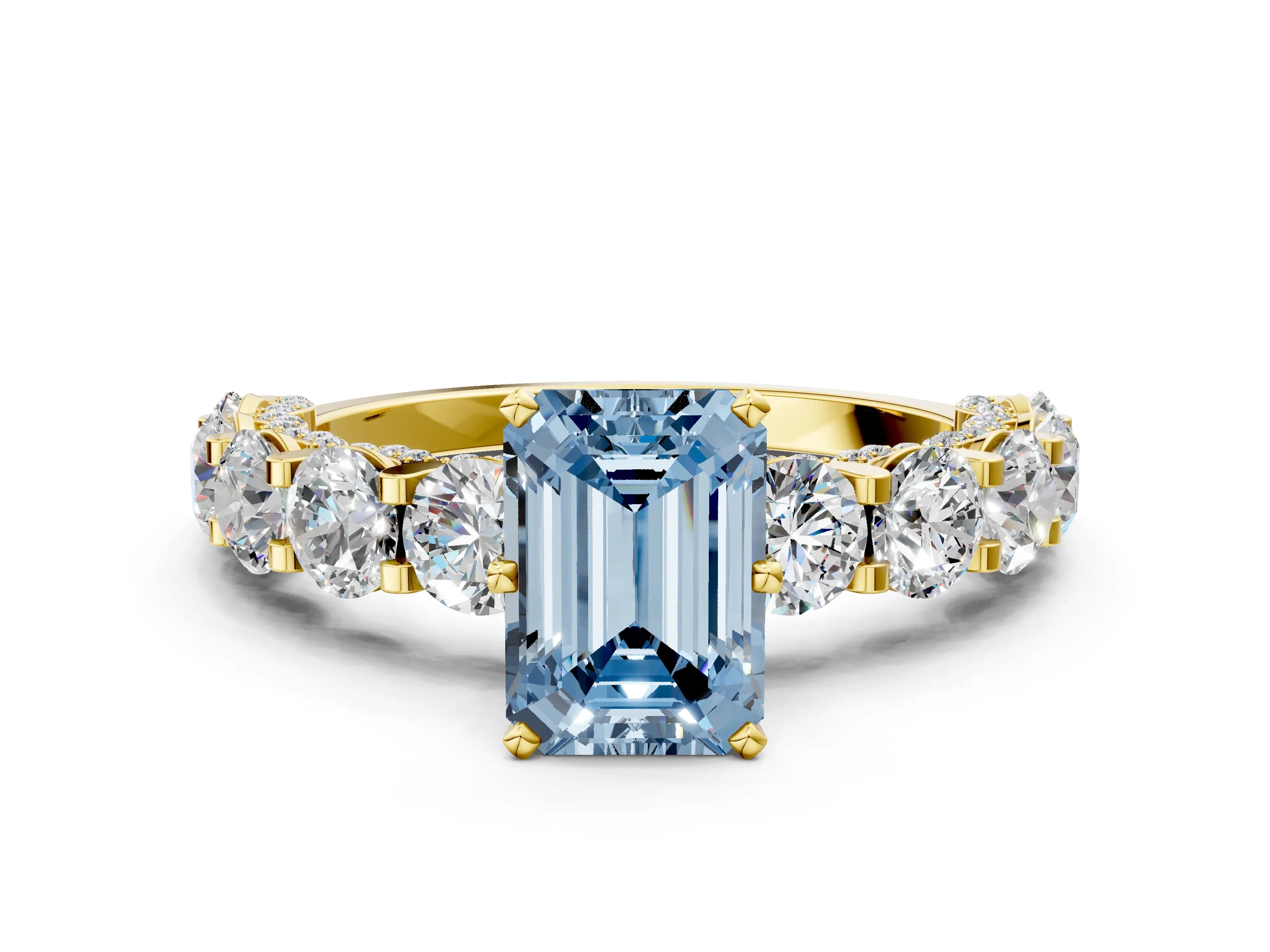 Yellow gold Fancy Blue Emerald Cut Diamond Side Stone Engagement Ring with Four-Prong Setting_24