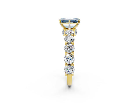 Yellow gold Fancy Blue Emerald Cut Diamond Side Stone Engagement Ring with Four-Prong Setting_26