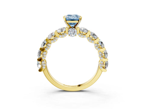 Yellow gold Fancy Blue Emerald Cut Diamond Side Stone Engagement Ring with Four-Prong Setting_27