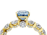 Yellow gold Fancy Blue Emerald Cut Diamond Side Stone Engagement Ring with Four-Prong Setting_28
