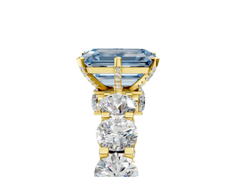 Yellow gold Fancy Blue Emerald Cut Diamond Side Stone Engagement Ring with Four-Prong Setting_29