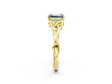 Yellow gold Fancy Blue Emerald Cut Diamond Solitaire Celtic Knot Ring with Four-Prong Setting_42