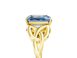 Yellow gold Fancy Blue Emerald Cut Diamond Solitaire Celtic Knot Ring with Four-Prong Setting_45