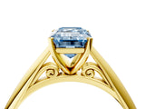 Yellow gold Fancy Blue Emerald Cut Diamond Solitaire Engagement Ring with Cathedral Setting and Four-Prong Mount_82