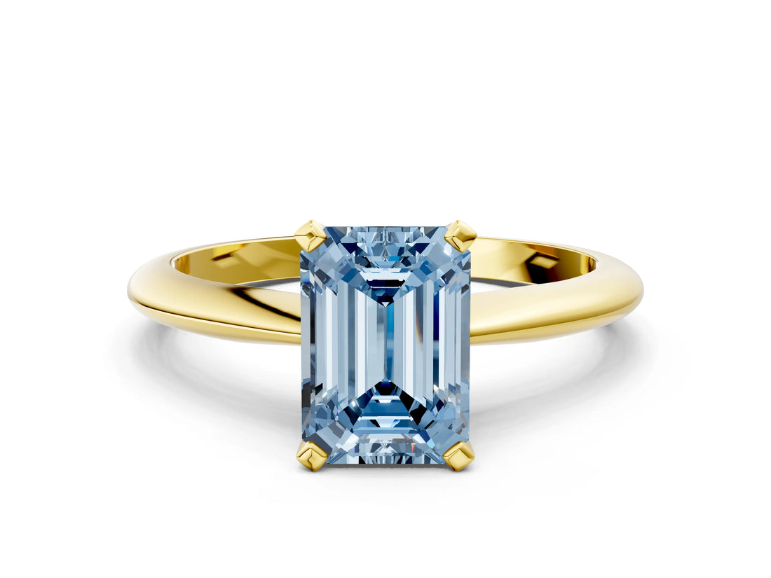 Yellow gold Fancy Blue Emerald Cut Diamond Solitaire Engagement Ring with Classic Band and Four-Prong Setting_118