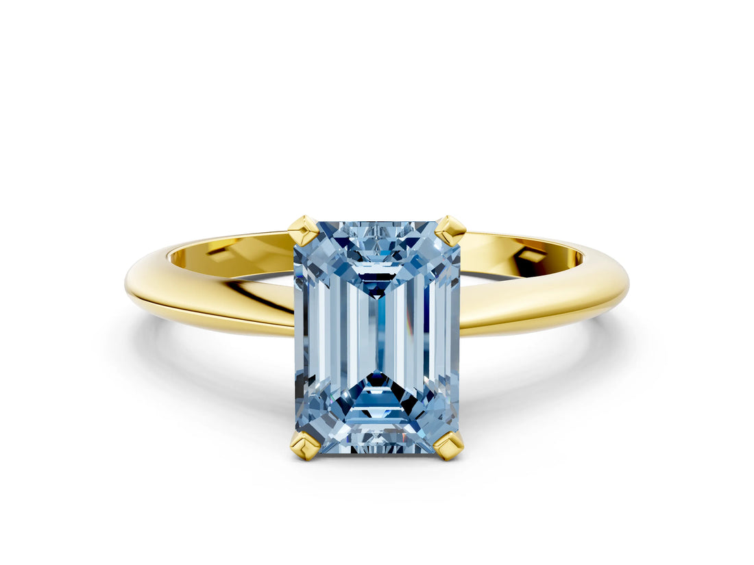 Yellow gold Fancy Blue Emerald Cut Diamond Solitaire Engagement Ring with Classic Band and Four-Prong Setting_36