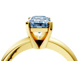 Yellow gold Fancy Blue Emerald Cut Diamond Solitaire Engagement Ring with Round Band and Four-Prong Setting_154