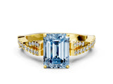 Yellow gold Fancy Blue Emerald Cut Diamond Solitaire Engagement Ring with Twisted Pavé Band and Four-Prong Setting_69