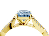 Yellow gold Fancy Blue Emerald Cut Diamond Solitaire Engagement Ring with Twisted Pavé Band and Four-Prong Setting_73
