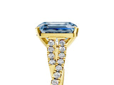 Yellow gold Fancy Blue Emerald Cut Diamond Solitaire Engagement Ring with Twisted Pavé Band and Four-Prong Setting_74