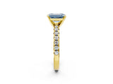 Yellow gold Fancy Blue Emerald Cut Diamond Solitaire Pavé Engagement Ring with Round Band and Prong Setting_16
