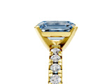 Yellow gold Fancy Blue Emerald Cut Diamond Solitaire Pavé Engagement Ring with Round Band and Prong Setting_19