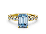 Yellow gold Fancy Blue Emerald Cut Diamond Solitaire Pavé Engagement Ring with Round Band and Prong Setting_56