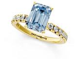 Yellow gold Fancy Blue Emerald Cut Diamond Solitaire Pavé Engagement Ring with Round Band and Prong Setting_57