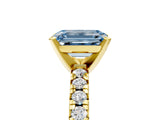 Yellow gold Fancy Blue Emerald Cut Diamond Solitaire Pavé Engagement Ring with Round Band and Prong Setting_61