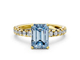 Yellow gold Fancy Blue Emerald Cut Diamond Solitaire Pavé Engagement Ring with Round Band and Prong Setting_74