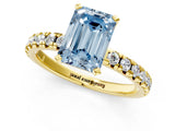 Yellow gold Fancy Blue Emerald Cut Diamond Solitaire Pavé Engagement Ring with Round Band and Prong Setting_75