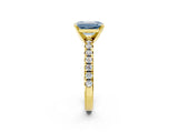 Yellow gold Fancy Blue Emerald Cut Diamond Solitaire Pavé Engagement Ring with Round Band and Prong Setting_76