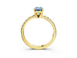 Yellow gold Fancy Blue Emerald Cut Diamond Solitaire Pavé Engagement Ring with Round Band and Prong Setting_77