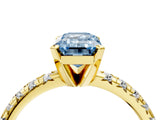 Yellow gold Fancy Blue Emerald Cut Diamond Solitaire Pavé Engagement Ring with Round Band and Prong Setting_78