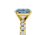 Yellow gold Fancy Blue Emerald Cut Diamond Solitaire Pavé Engagement Ring with Round Band and Prong Setting_79