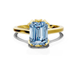 Yellow gold Fancy Blue Emerald Cut Diamond Solitaire Ring with Flower Prong Setting and Classic Band_116