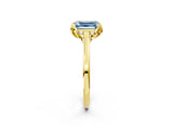Yellow gold Fancy Blue Emerald Cut Diamond Solitaire Ring with Flower Prong Setting and Classic Band_118