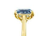 Yellow gold Fancy Blue Emerald Cut Diamond Solitaire Ring with Flower Prong Setting and Classic Band_121