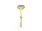 Yellow gold Fancy Blue Emerald Cut Diamond Solitaire Ring with Flower Prong Setting and Classic Band_14