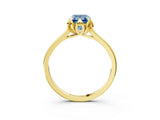 Yellow gold Fancy Blue Emerald Cut Diamond Solitaire Ring with Flower Prong Setting and Classic Band_15
