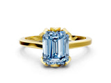 Yellow gold Fancy Blue Emerald Cut Diamond Solitaire Ring with Flower Prong Setting and Classic Band_36