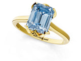 Yellow gold Fancy Blue Emerald Cut Diamond Solitaire Ring with Flower Prong Setting and Classic Band_37