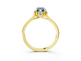Yellow gold Fancy Blue Emerald Cut Diamond Solitaire Ring with Flower Prong Setting and Classic Band_39