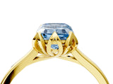 Yellow gold Fancy Blue Emerald Cut Diamond Solitaire Ring with Flower Prong Setting and Classic Band_40