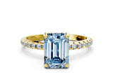 Yellow gold Fancy Blue Emerald Cut Diamond Solitaire Ring with Four-Prong Setting and Pavé Band_3