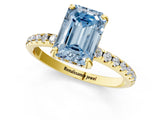 Yellow gold Fancy Blue Emerald Cut Diamond Solitaire Ring with Four-Prong Setting and Pavé Band_4