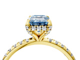 Yellow gold Fancy Blue Emerald Cut Diamond Solitaire Ring with Four-Prong Setting and Pavé Band_7
