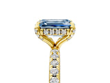 Yellow gold Fancy Blue Emerald Cut Diamond Solitaire Ring with Four-Prong Setting and Pavé Band_8