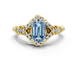 Yellow gold Fancy Blue Emerald Cut Diamond Solitaire Ring with Hidden Halo and Pavé Band_27