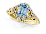Yellow gold Fancy Blue Emerald Cut Diamond Solitaire Ring with Hidden Halo and Pavé Band_28