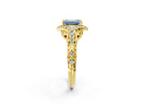 Yellow gold Fancy Blue Emerald Cut Diamond Solitaire Ring with Hidden Halo and Pavé Band_29