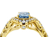 Yellow gold Fancy Blue Emerald Cut Diamond Solitaire Ring with Hidden Halo and Pavé Band_31